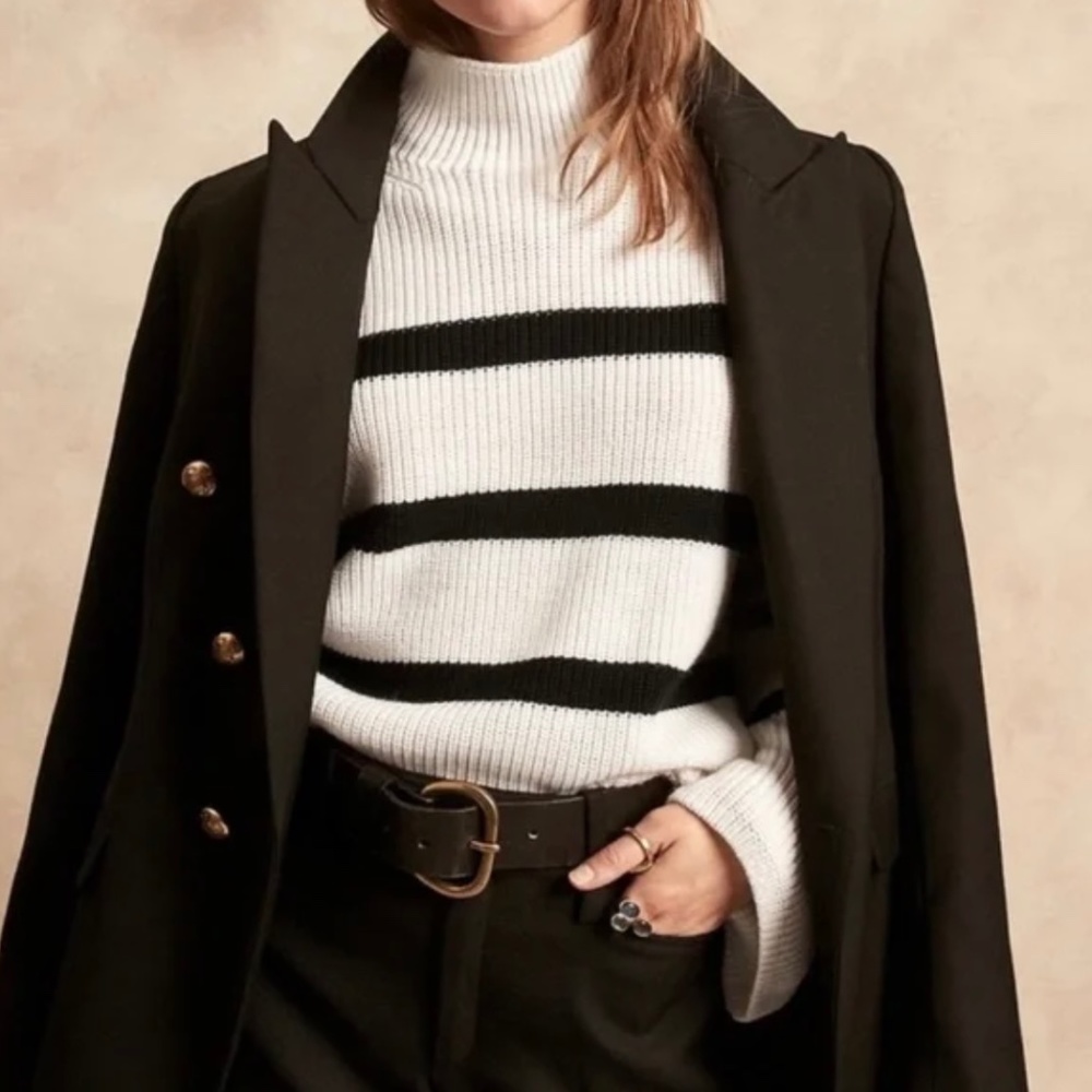 NWT Banana Republic Black & White Striped Mock Neck Sweater